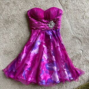 Cache Magenta and Purple Floral Strapless Party Dress